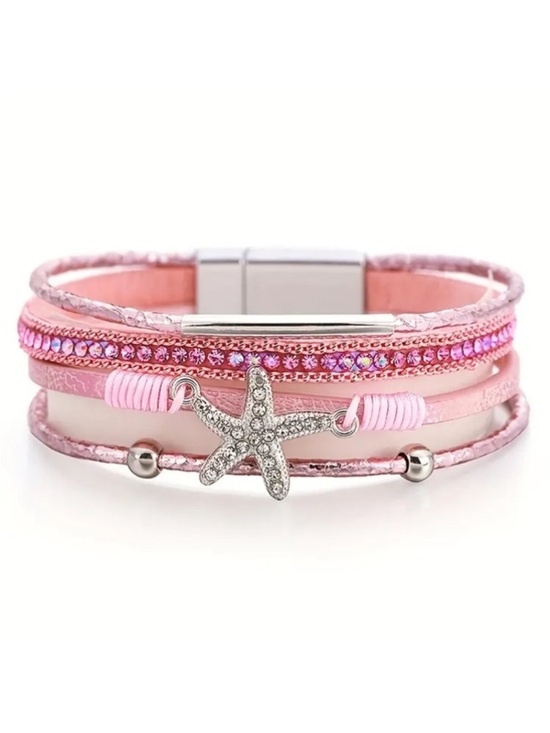 Jewelry - Pink Multi Layer Starfish Crystal Magnetic Bracelet